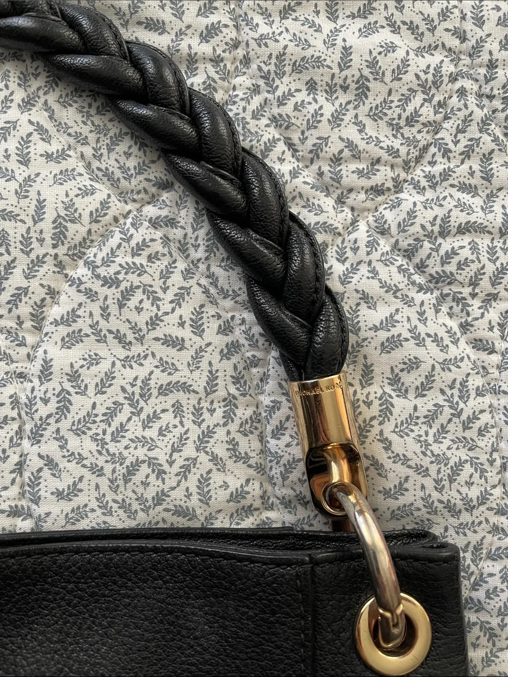Michael Kors Naomi black pebbled leather tote bag with braided strap